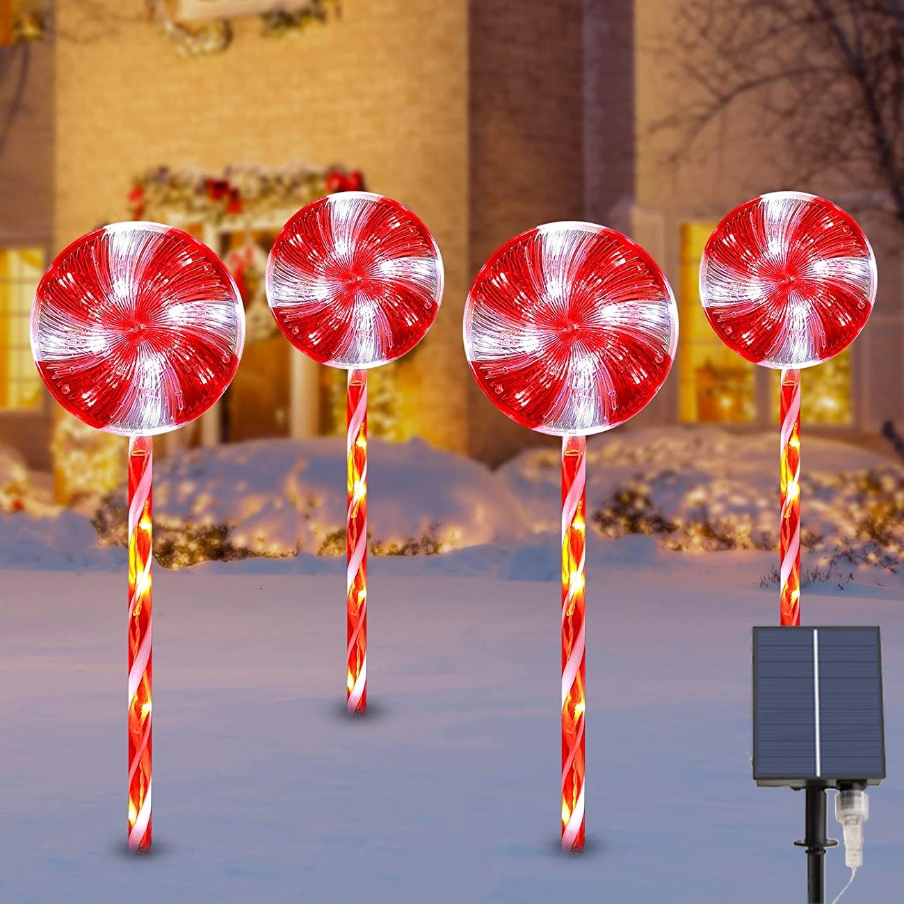 Lot De 4 Sapins De Noël Solaires En Spirale Dynaming - 48cm Avec Lumières LED Multicolores - Marqueurs D'allée étanches IP44 - Décoration Extérieure Automatique
