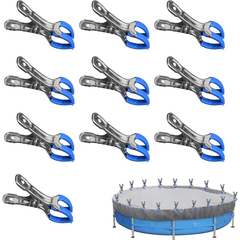10-częściowe zaciski do pokryw basenowych, wytrzymałe metalowe zaciski do pokryw, zaciski sprężynowe do markiz, namiotów, plandek, przyczep kempingowy