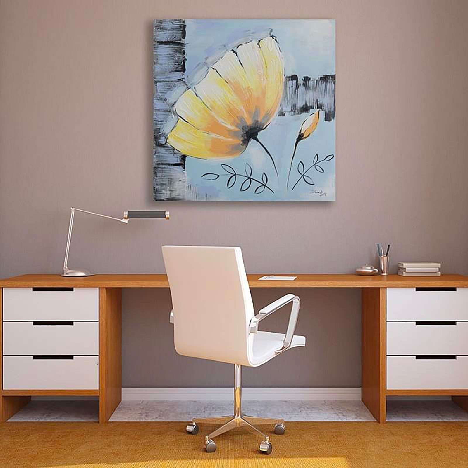 Tableau bois fleur jaune 3 - 90 x 90 cm - 2