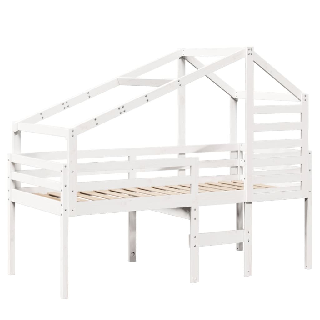 Lit haut avec toit blanc 90x200 cm bois de pin massif - 3