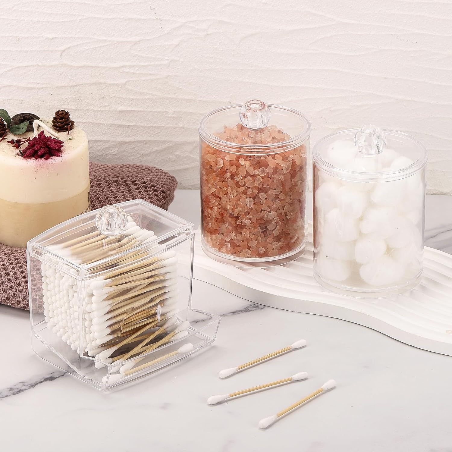 Distributeur de cotons-tiges, récipient de salle de bain, pot de rangement en plastique transparent pour ranger les cotons-tiges et les cure-dents. - 5