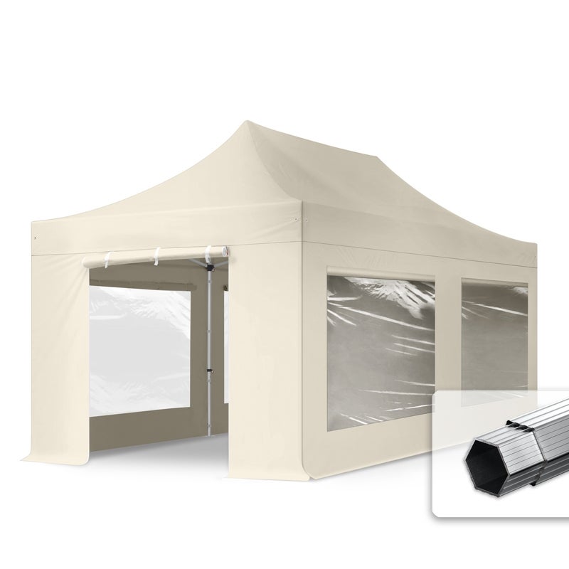 3x6 m Namiot Ekspresowy PROFESSIONAL Alu 40 mm, ze ścianami bocznymi, okna panoramiczne , kremowy