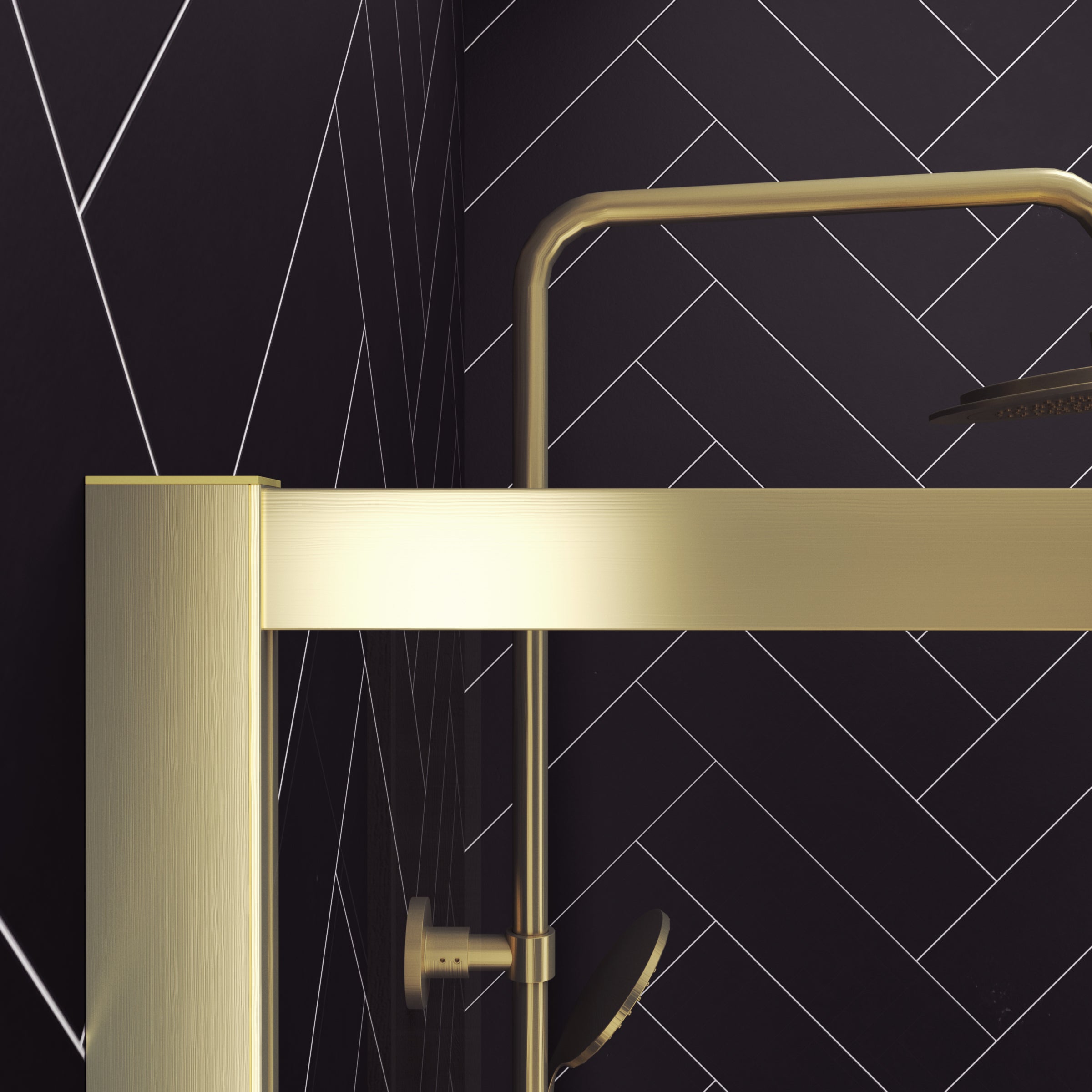 Paroi de Douche Or Doré Brossé 120x200cm - Porte-Serviette et Etagère - 5