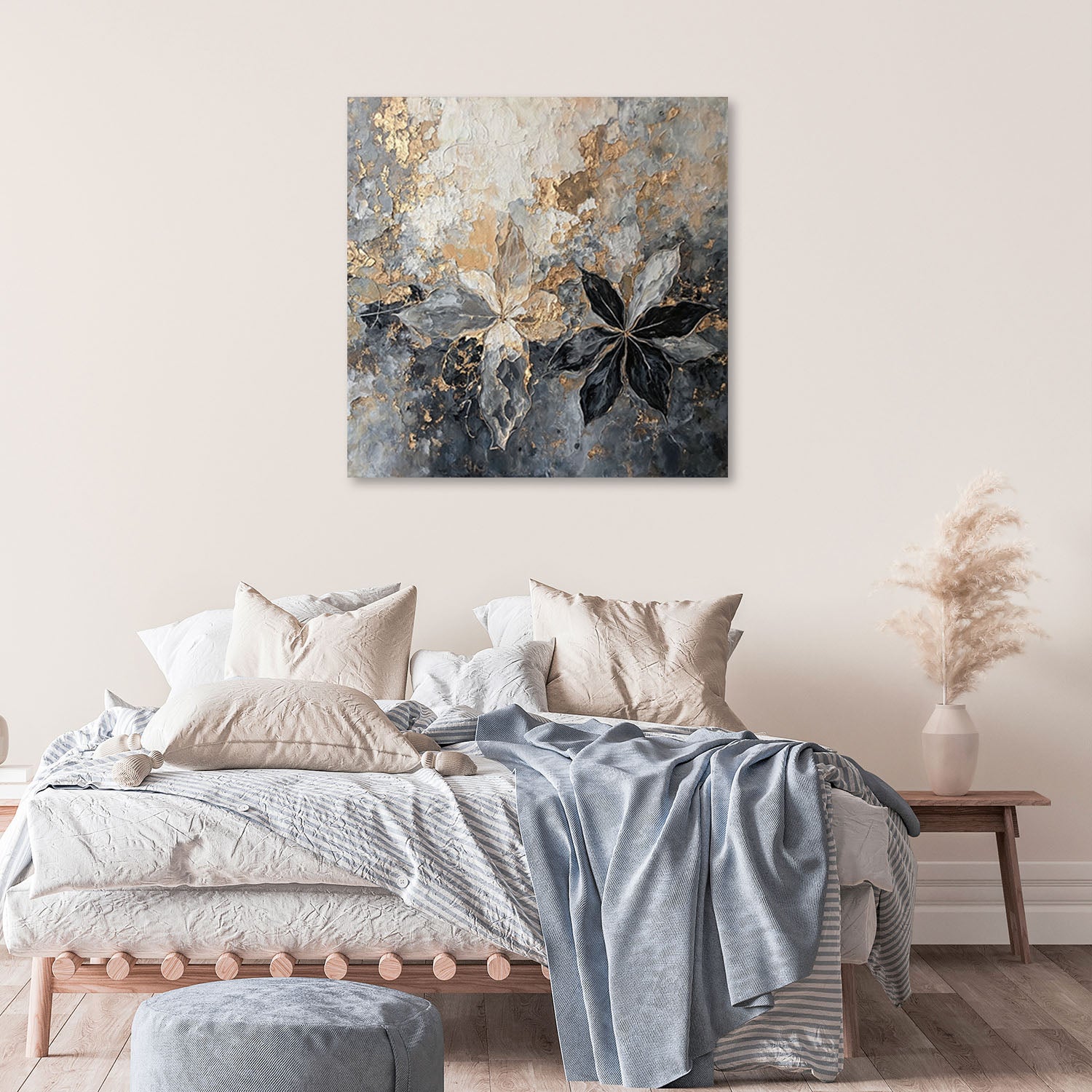 Tableau sur toile, Feuilles abstraites texture or 60x60 - 2