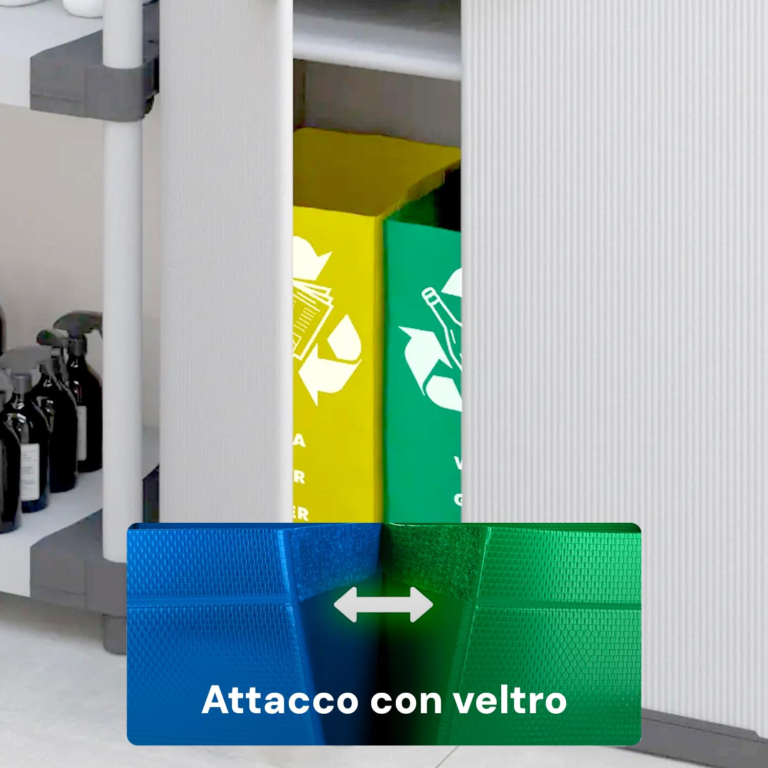 Avilia Set 3 Borse Raccolta Differenziata Lavabili - Kit Sacchi per Spazzatura Colorati per Vetro, Carta e Plastica, con Manici, in PVC - 49.5x19.5/22 - 4