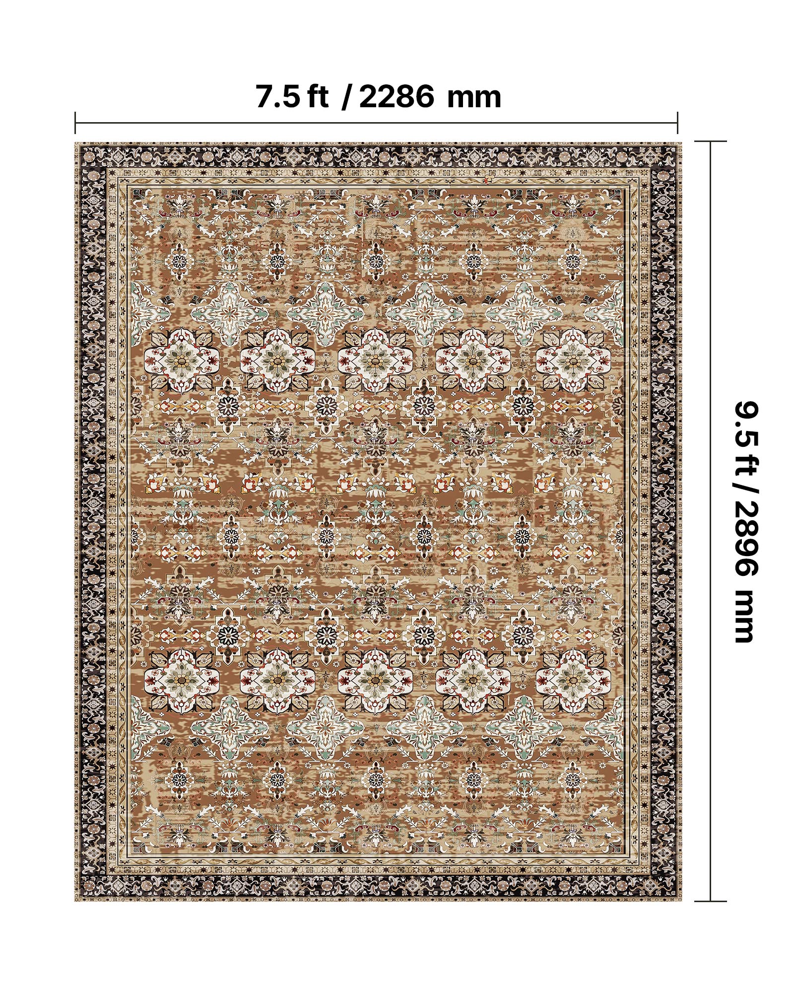 Tapete VEVOR sala estar, 2,3 x 2,9 m, grande lavável, antiderrapante, resistente riscos animais estimação, para escritório, entrada, castanho e verde - 3