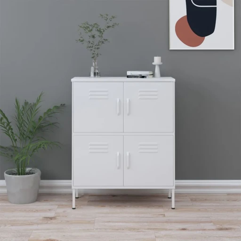 Bibliothèque / Étagère Double Porte Style Scandinave En MDF Blanc - 5 étagères - Assemblage Requis