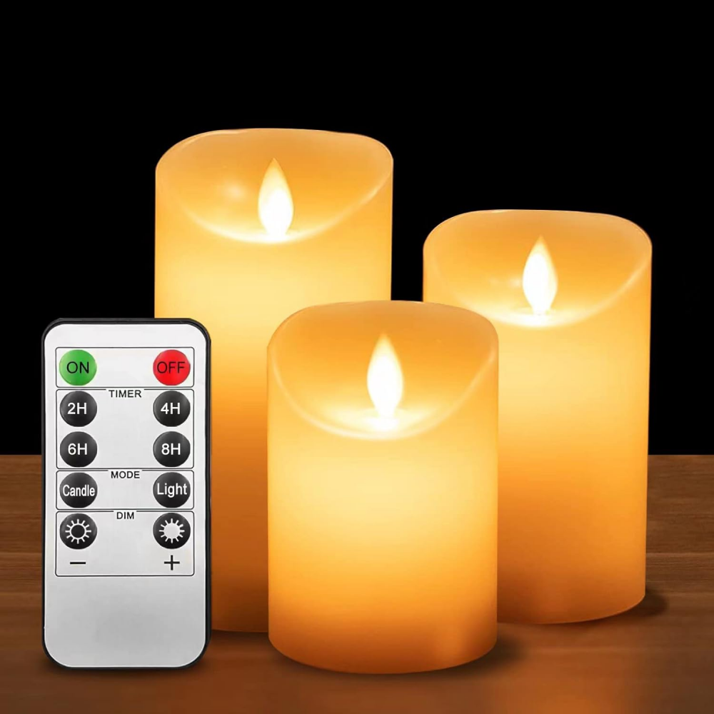 Bougies LED, flammes vacillantes réalistes, lot de 3 (10 cm, 12,5 cm, 15 cm)
