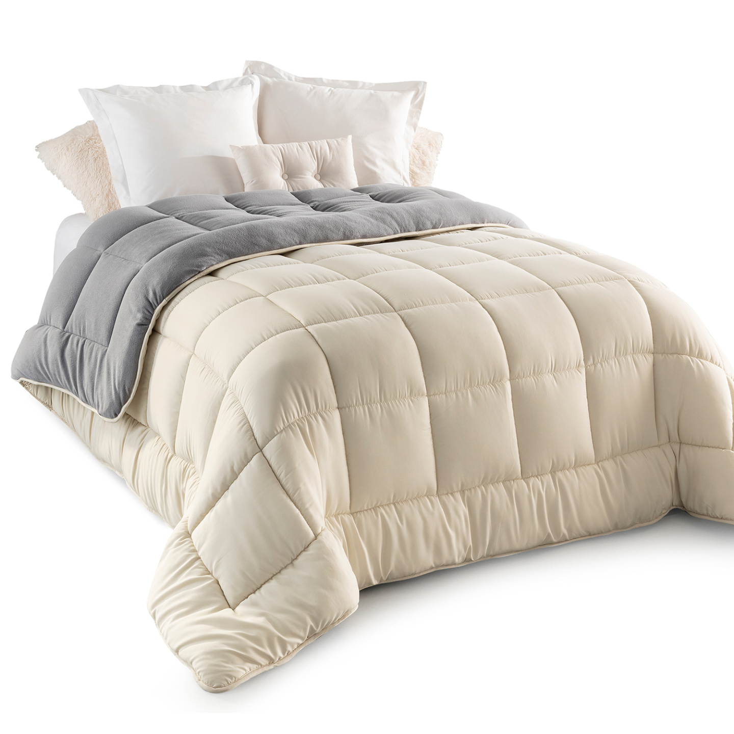 Couette 220x240 CM ZOE polaire biface gris et crème 400 gr - 4