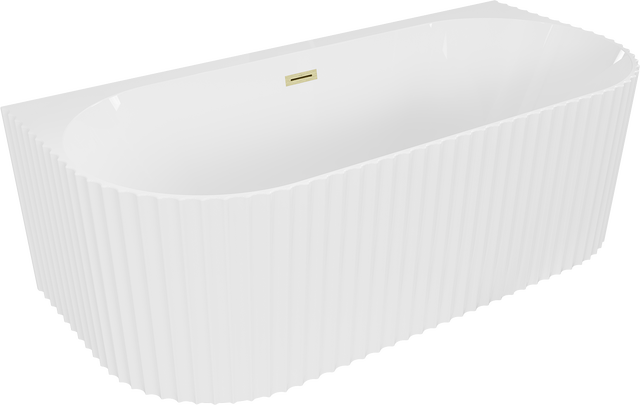 Mexen Sella wanna wolnostojąca przyścienna ryflowana 170 x 80 cm, biała połysk, przelew złoty szczotkowany - 52711708000-55
