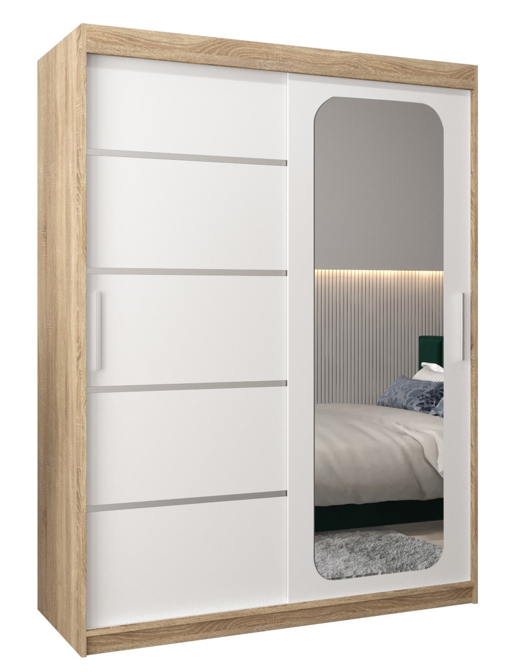 Szafa przesuwna garderoba PROMO V2 150 x 62 x 200 cm Sonoma + Biały - Abiks Meble