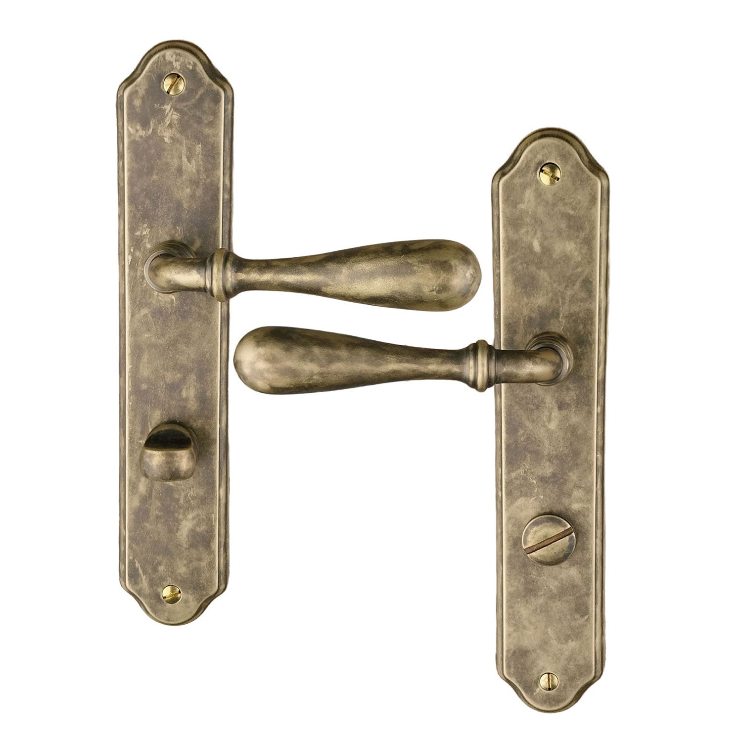 2 poignées de porte CARINA Condamnation, Laiton antique entraxe 195 mm, salle de bain WC - 2