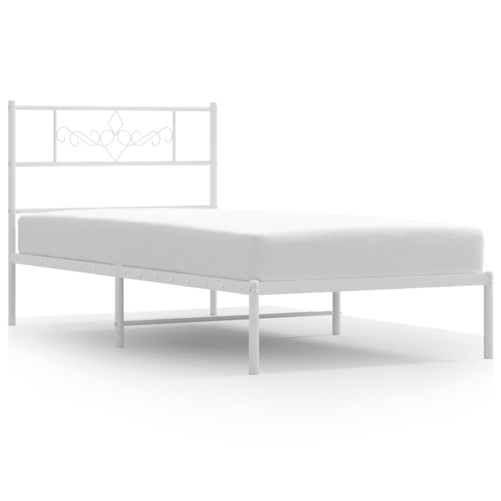 Łóżko Białe Metalowe Rama Łóżka Ze Stelażem Do Sypialni Pokoju 75x190 cm