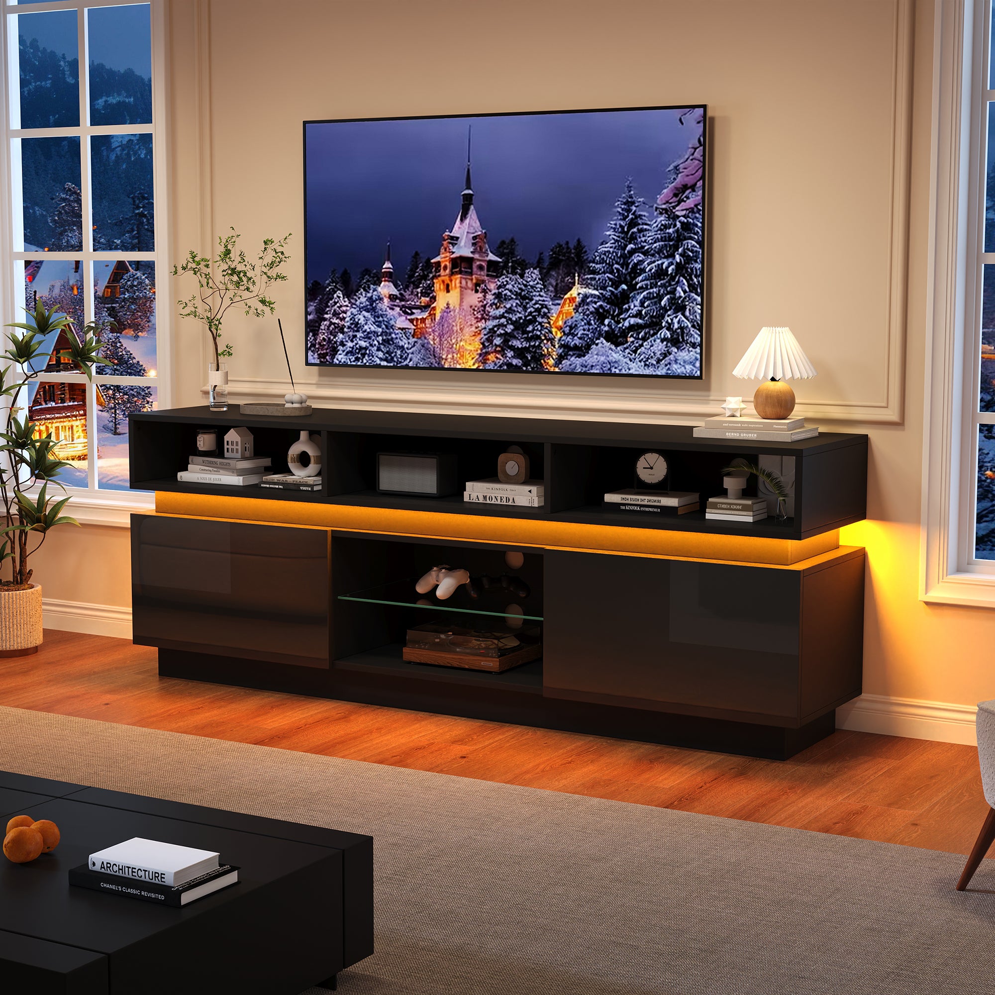 Meuble TV moderne avec LED RGB contrôlable - 5 compartiments de ...