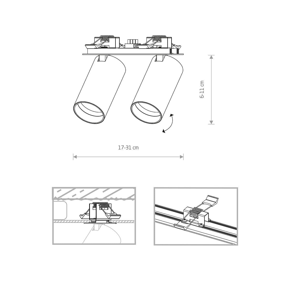 Oprawa sufitowa wpuszczana podtynkowa Mono czarno-złota 2xGU10x10W okrągła ruchoma IP20 wym: 11 x 31 x 5,5 cm metal Nowodvorski Lighting - 2
