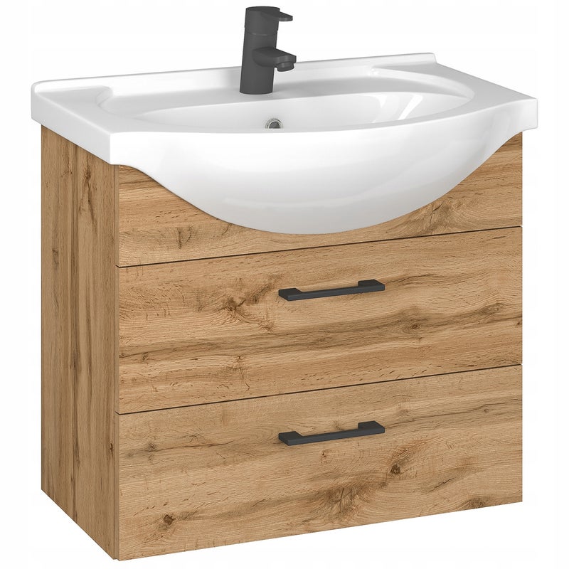 Szafka łazienkowa pod umywalkę z umywalką wisząca wotan czarne uchwyty 60 cm