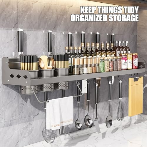 Organisateur mural ustensiles cuisine 60cm - Support couteaux avec crochets, étagère multifonction - 3