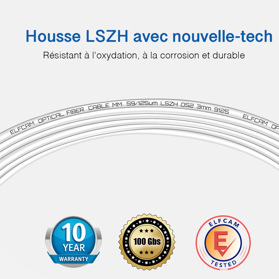 Elfcam® - 20M Cable/Rallonge Fibre Optique ( Freebox ) - Jarretiere Simplex Monomode SC-APC a SC-UPC - Blindage et Connecteur Renforce, 20M - 7