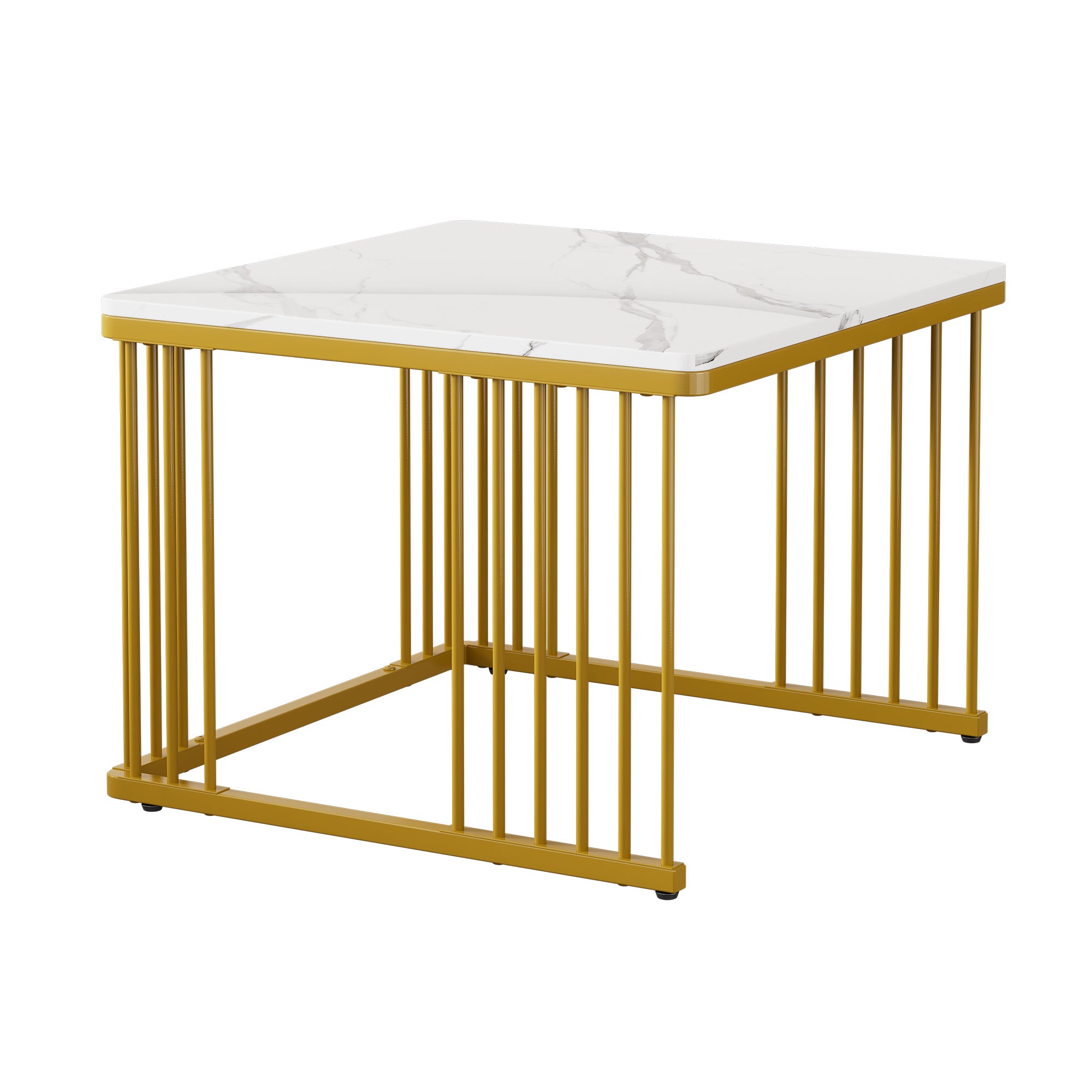 Zestaw 2 kwadratowych stolików kawowych - 60 x 60 x 45 cm + 45 x 45 x 40 cm - Płyta MDF - Efekt marmuru - Biały - 7
