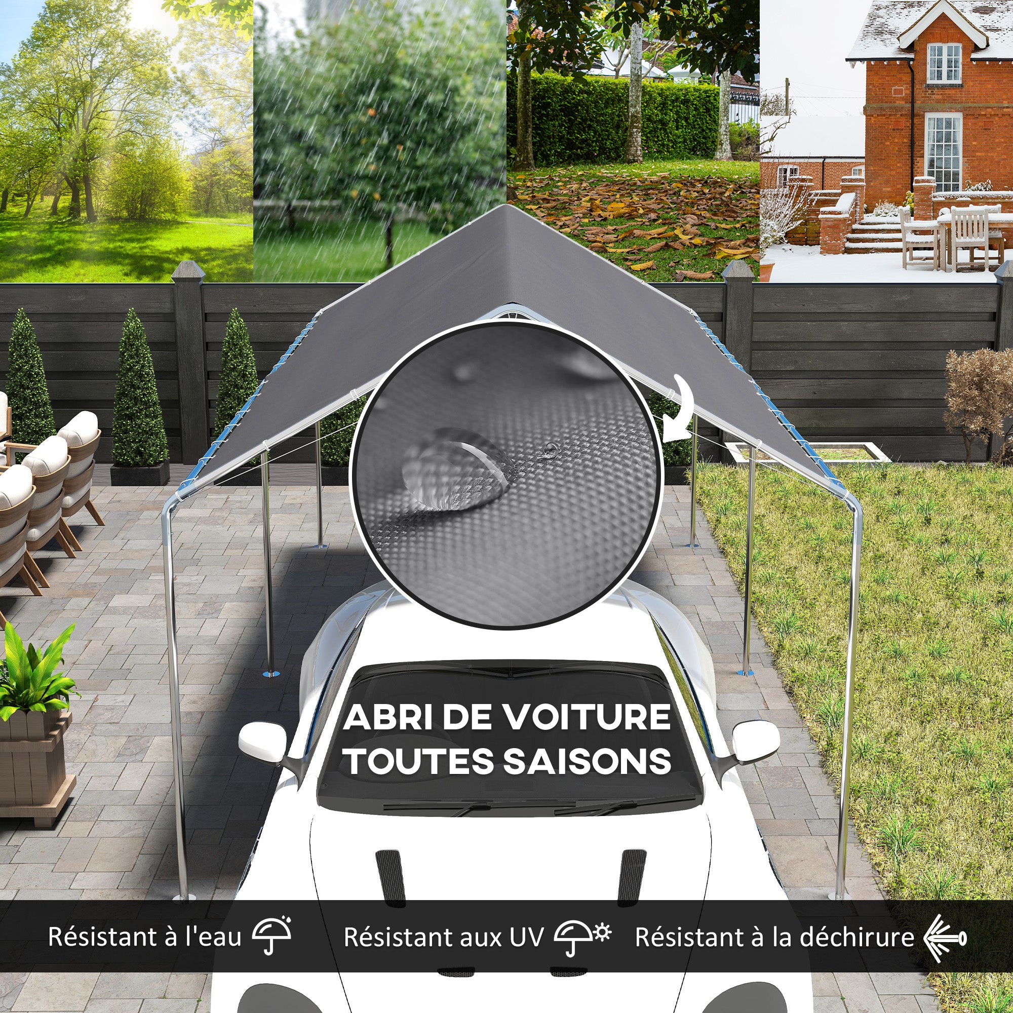 Carport auvent pour voiture 6 x 3 m acier galvanisé robuste toit PE haute densité gris - COMFORTXL - 5