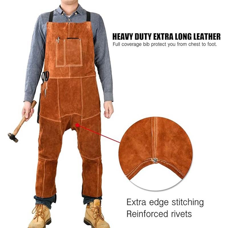 Tablier de Soudure en Cuir pour Homme Professionnel, Tablier de Travail Résistant à la Chaleur, Parfait pour Forgeron, Bricolage, Soudeur, Chameau - 3