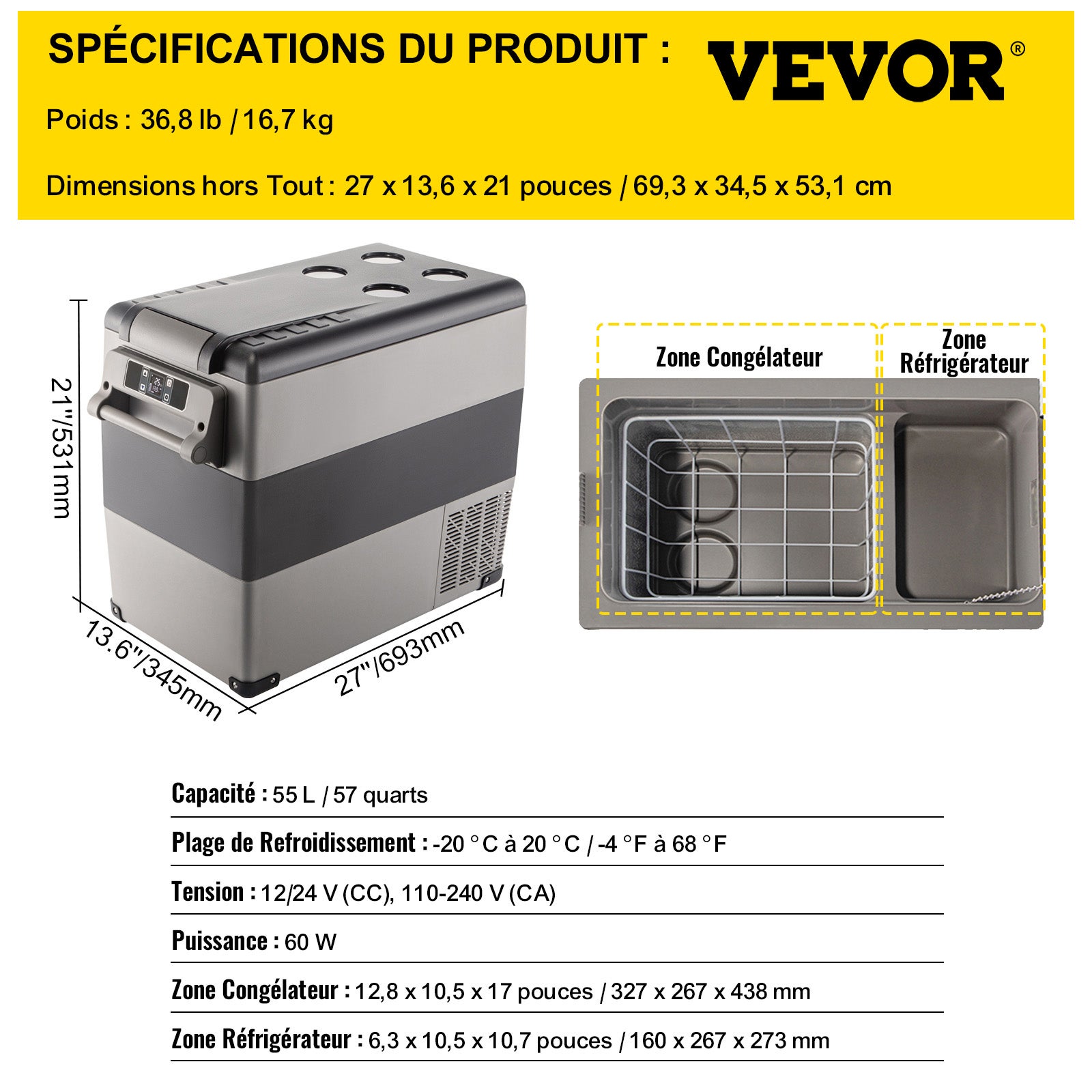 Frigorifero auto 49L,SucceBuy mini congelatore portatile con compressore,refrigeratore elettrico per auto,camion,uso esterno e domestico,argento - 9