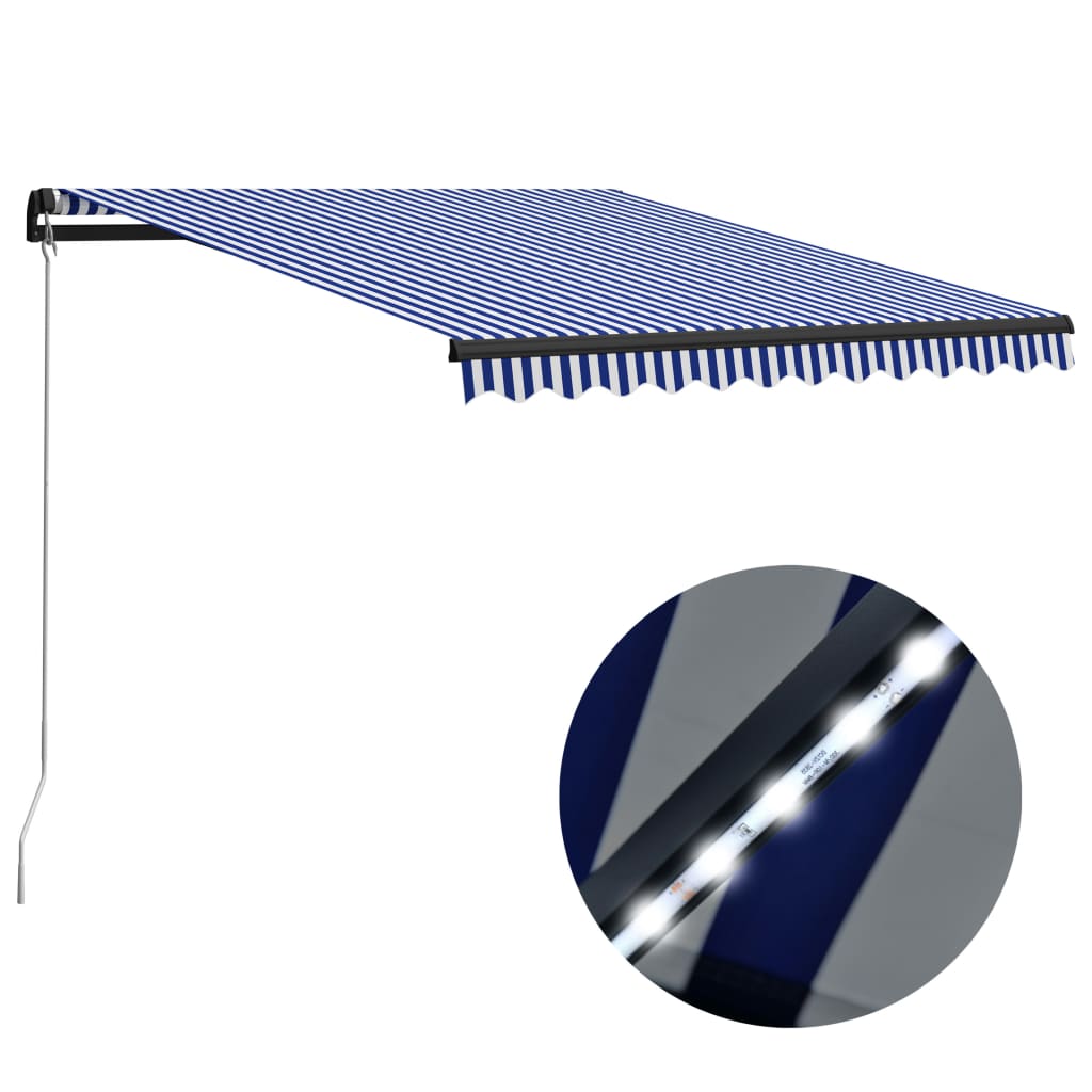 Toldo retráctil | toldo parasol | marquesina manual con led azul y blanco 300x250 cm cfw47243