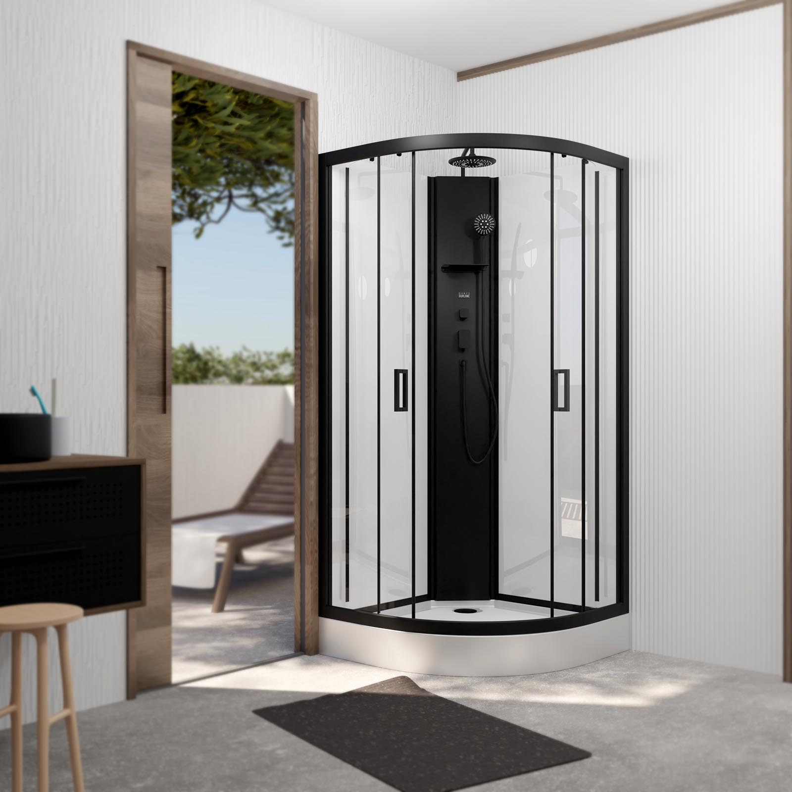 Cabine de douche 1/4 de cercle 85x85x210/235 cm - Receveur + Fonds ...