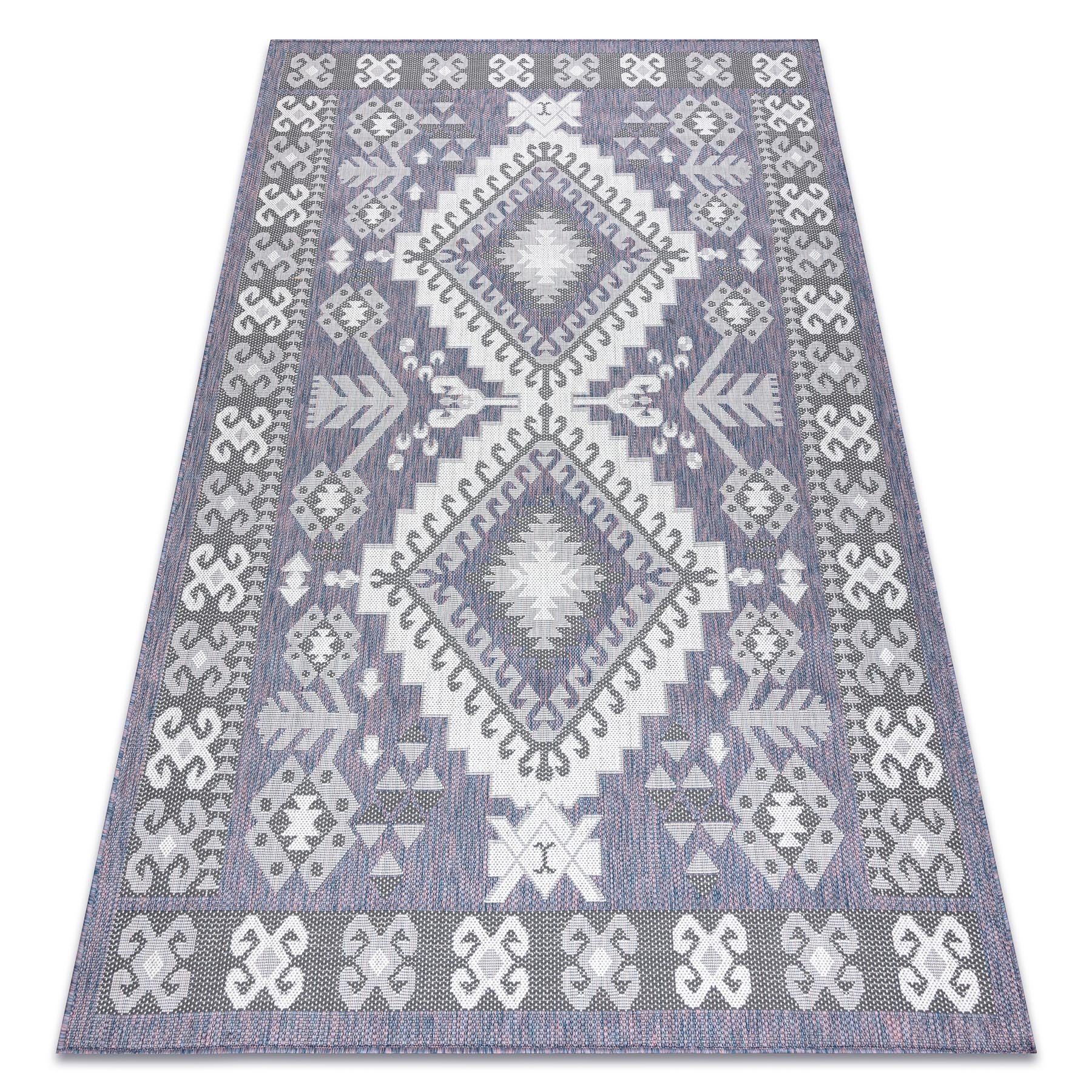 Dywan SZNURKOWY SIZAL SION Aztecki 3007 płaskie tkanie niebieski / róż / ecru 160x220 cm