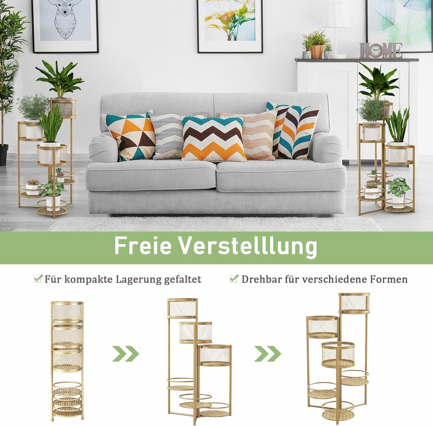 Support pour Plantes à 6 étages en Métal, Support de Pots de Fleurs Pliable, Support de Pots de Fleurs Or pour l'Intérieur - 2