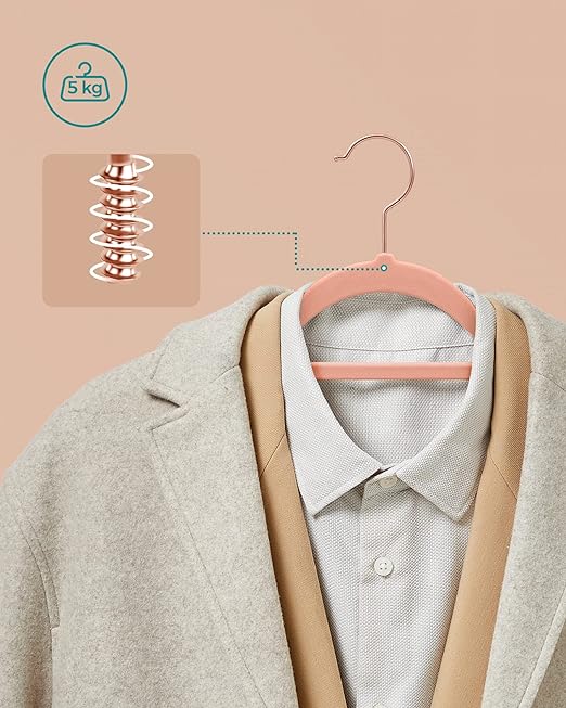 Cintre en Velours, Lot de 50, Antiglisse, Barre à Cravate, Crochet Pivotant 360°, Épaisseur 0,6 cm,Rose Clair et Rose Gold - 4