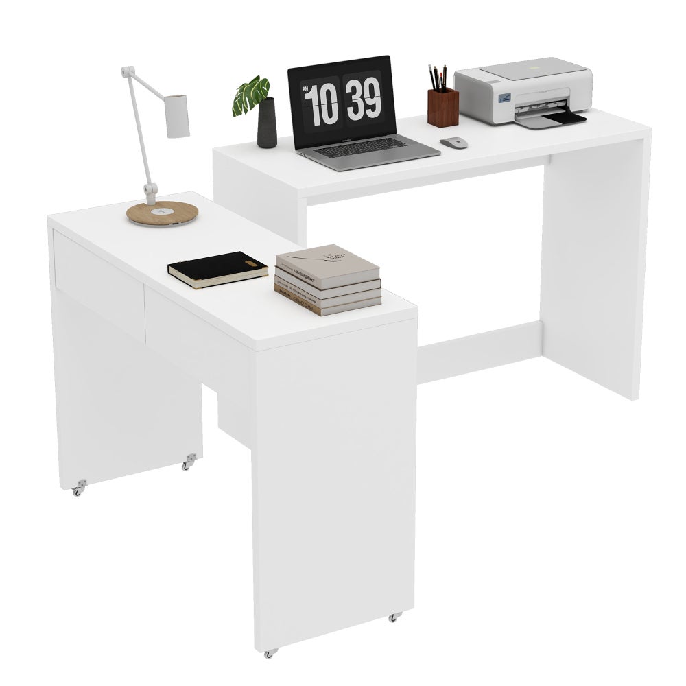 Bureau compact 2-en-1 avec commode intégrée, pliable et mobile, bois massif 1,8 cm, roulettes avec frein, multifonction pour petits espaces - 9