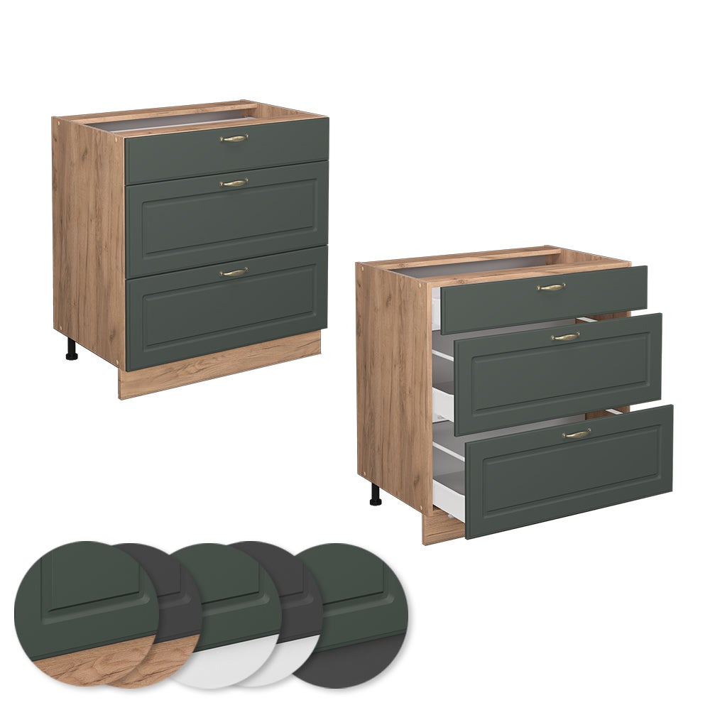 Vicco Meuble cuisine Fame-Line, Vert Or Campagne, 80cm avec 3 tiroirs, sans PT - 5