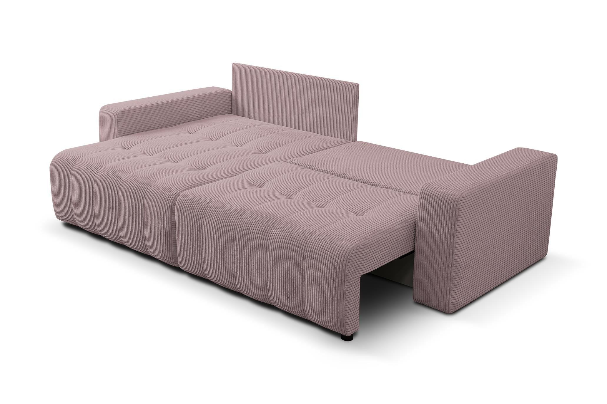 Sofa narożna MASINA różowa pikowana z funkcją spania i pojemnikiem na pościel - 4