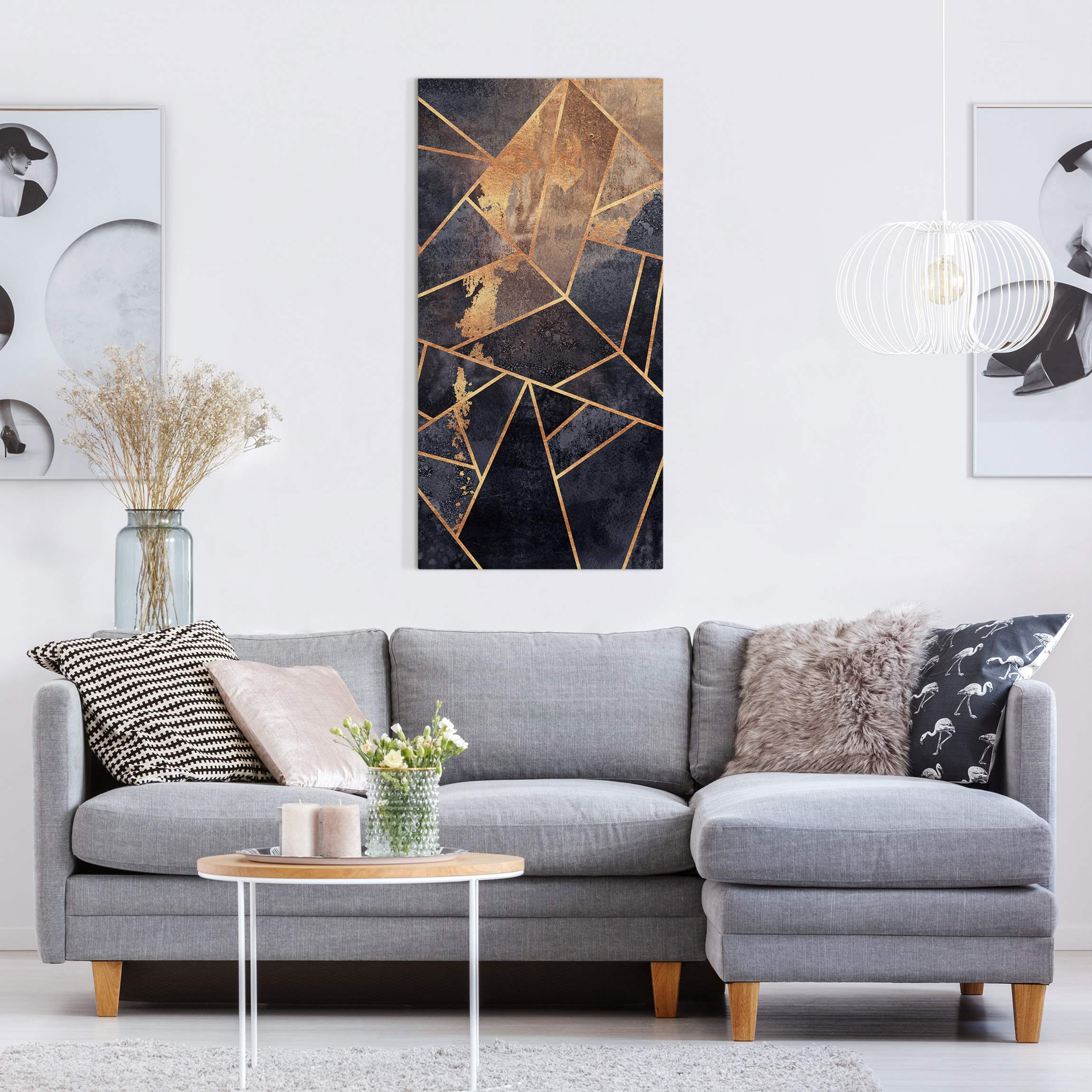 Impression sur toile tableau sur toile châssis noir art à motifs abstrait peinture 56 cuisine chambre à coucher salon couloir 30 x 60 cm - 3