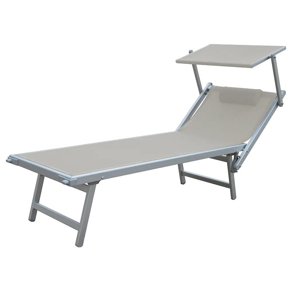 Tempo Style - Profesjonalny leżak plażowy L-MEDITERRANEO | Leżak z 3 ustawieniami i parasolem | Idealny do ogrodu (szary/aluminium)