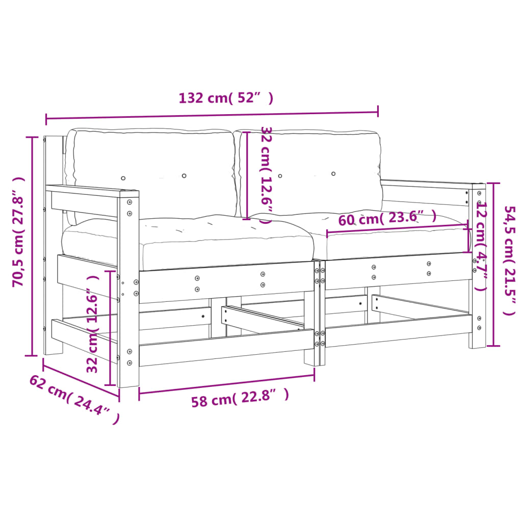Chaises de jardin avec coussins lot de 2 bois de pin massif vidaXL - 3