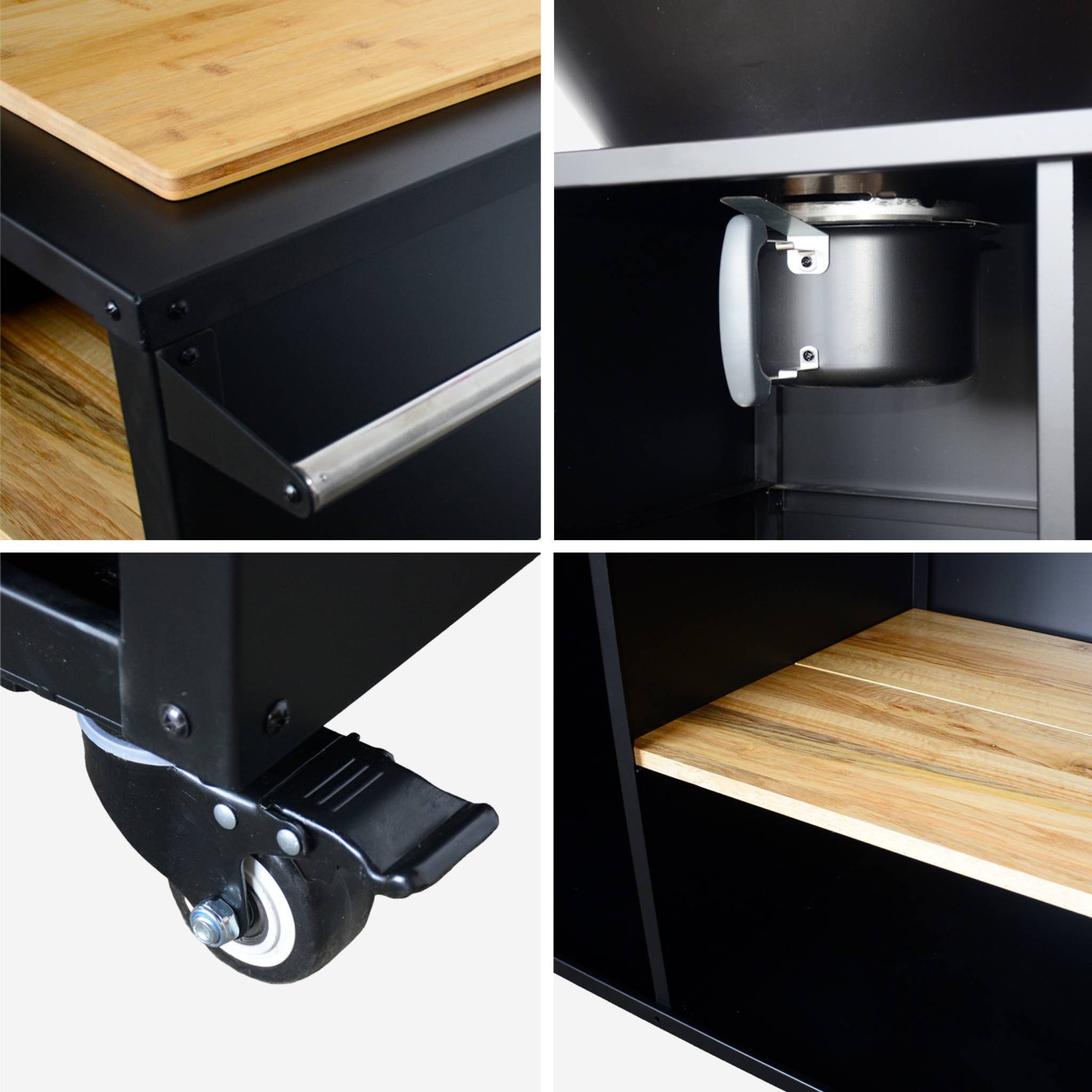 Brasero barbecue Ø80cm - Stromboli - coloris noir avec grille de cuisson et espace de rangement. L 138 x P 82 x H 114 cm - 8