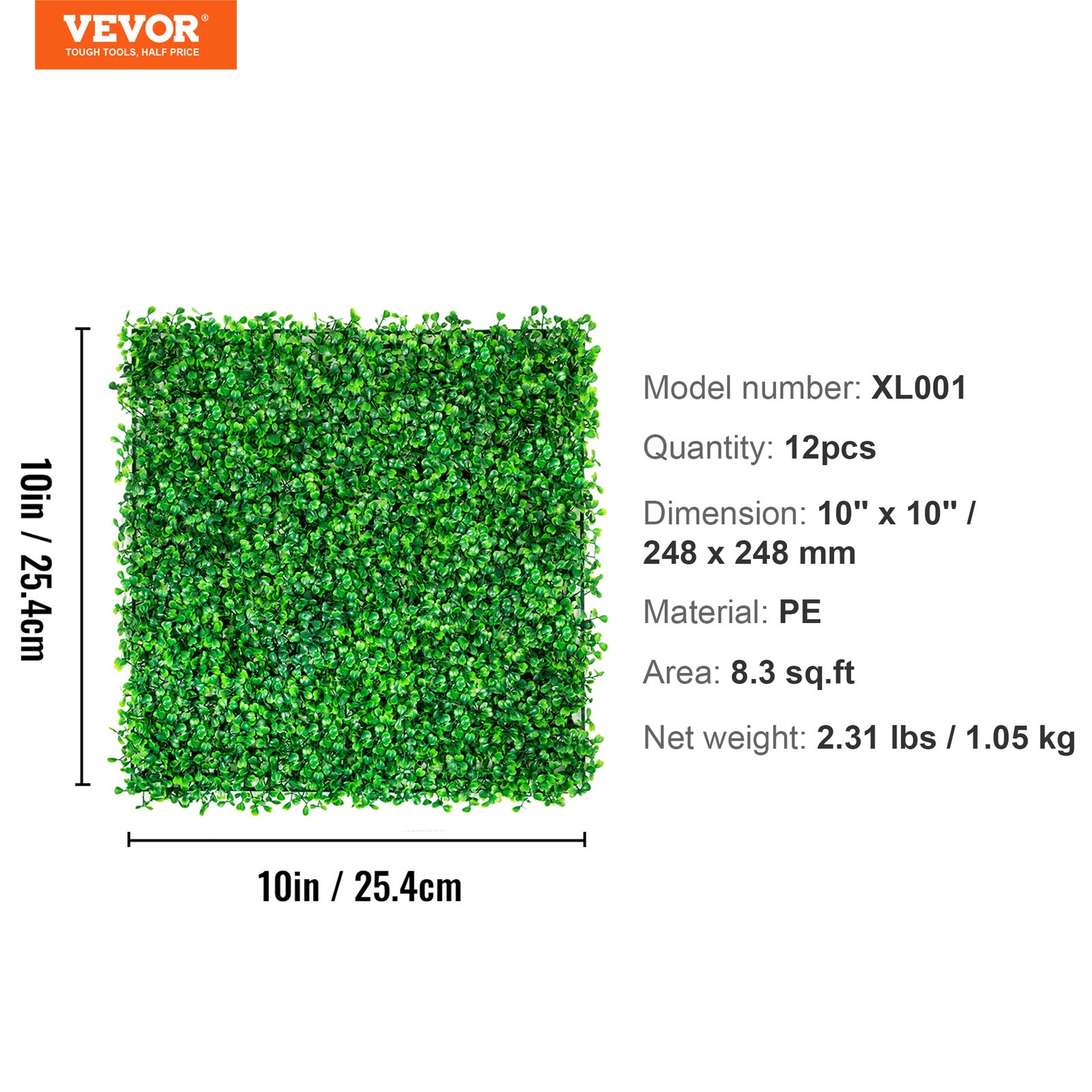Panneaux de buis artificiels,lot de VEVOR 12,tapis mural de haie buis,248 x 248 mm,mur fond en gazon artificiel,écran confidentialité contre UV - 7