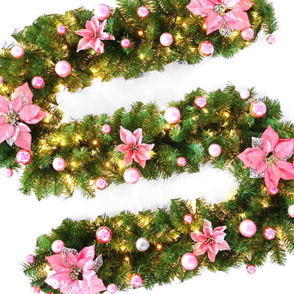 Guirlande De Noël Lumineuse 2,7 M - Fleurs, Boules, LED, Pour Intérieur Ou Extérieur (rouge Et Or) - 6
