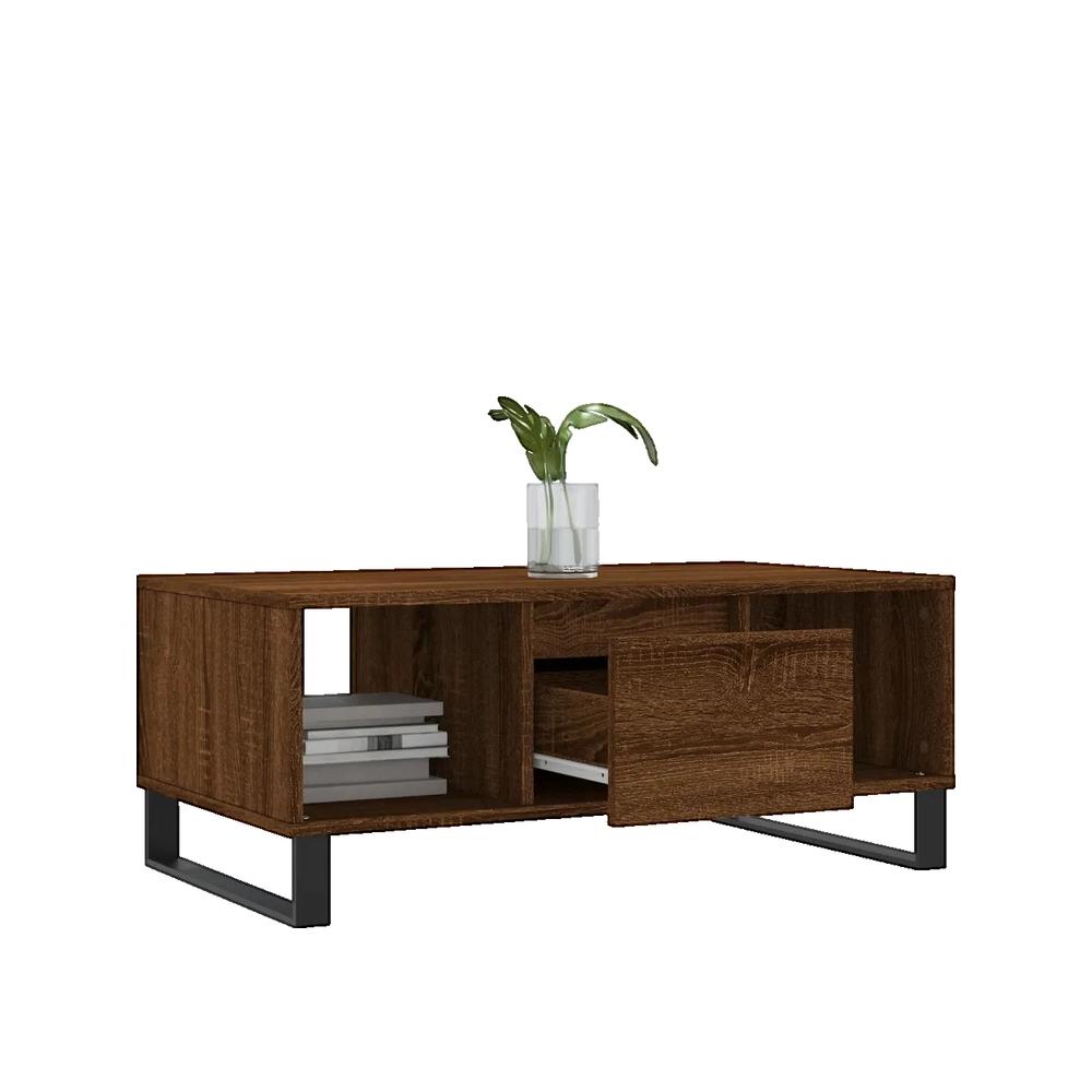 Ninguno Marrón Mesa De Centro Madera Contrachapada Roble 90X50x36,5 Cm - Imagen 2
