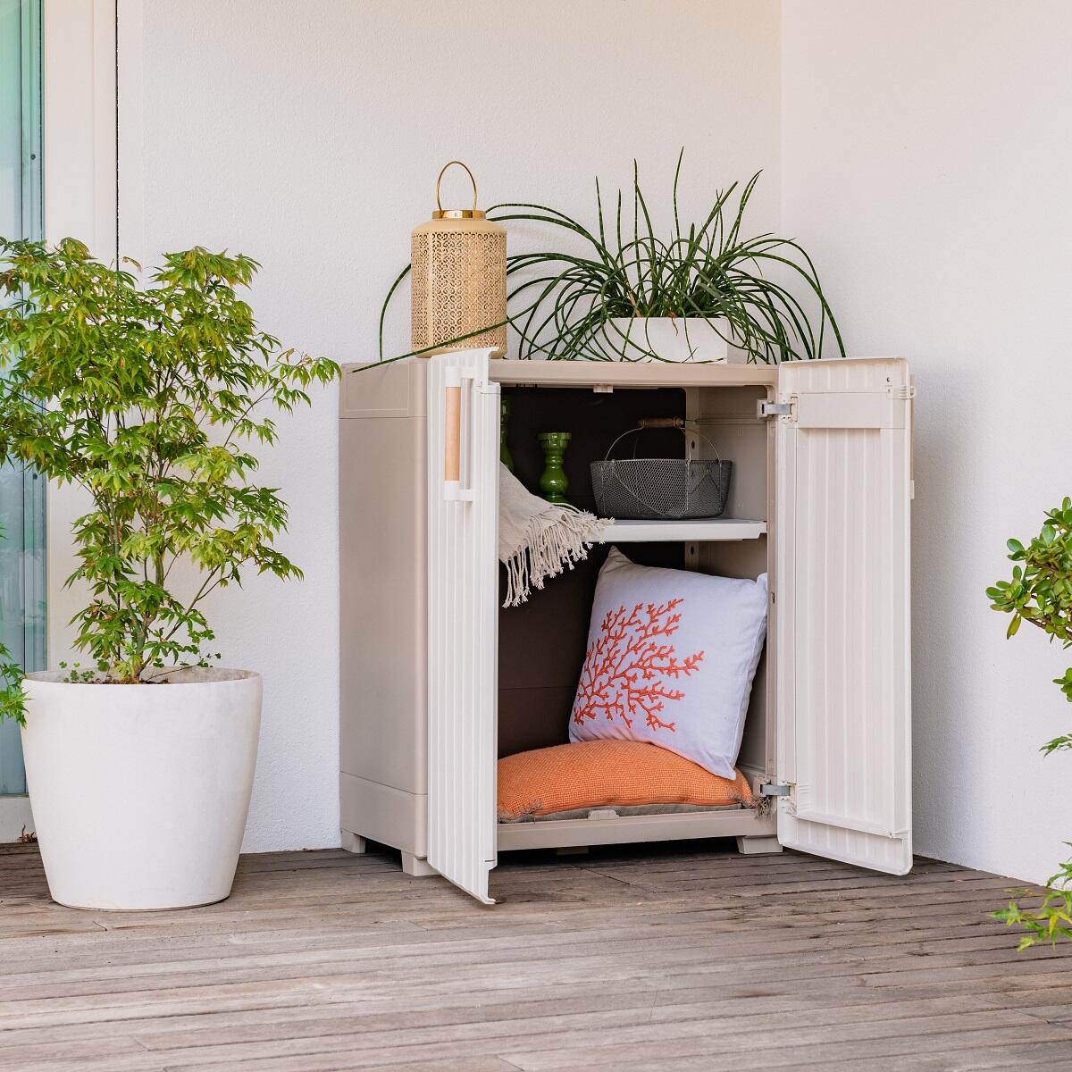 Armoire basse en polypropylène avec 2 portes et 1 étagère beige 98x80x45cm - 5