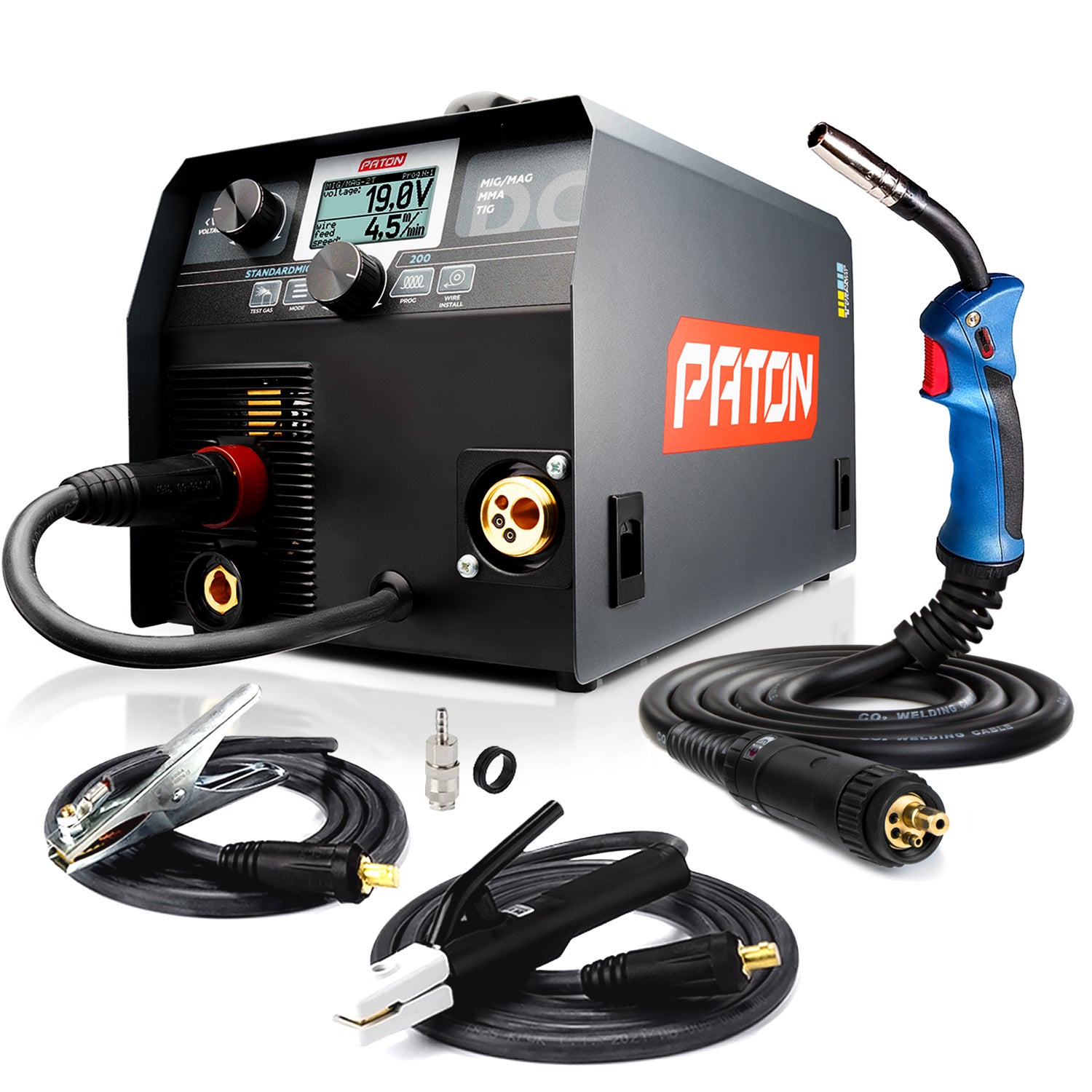 PATON StandardMIG-200 Spawarka 3 w 1 do MIG/MAG, MMA, TIG LIFT, zestaw spawalniczy 230 V, półautomatyczna spawarka
