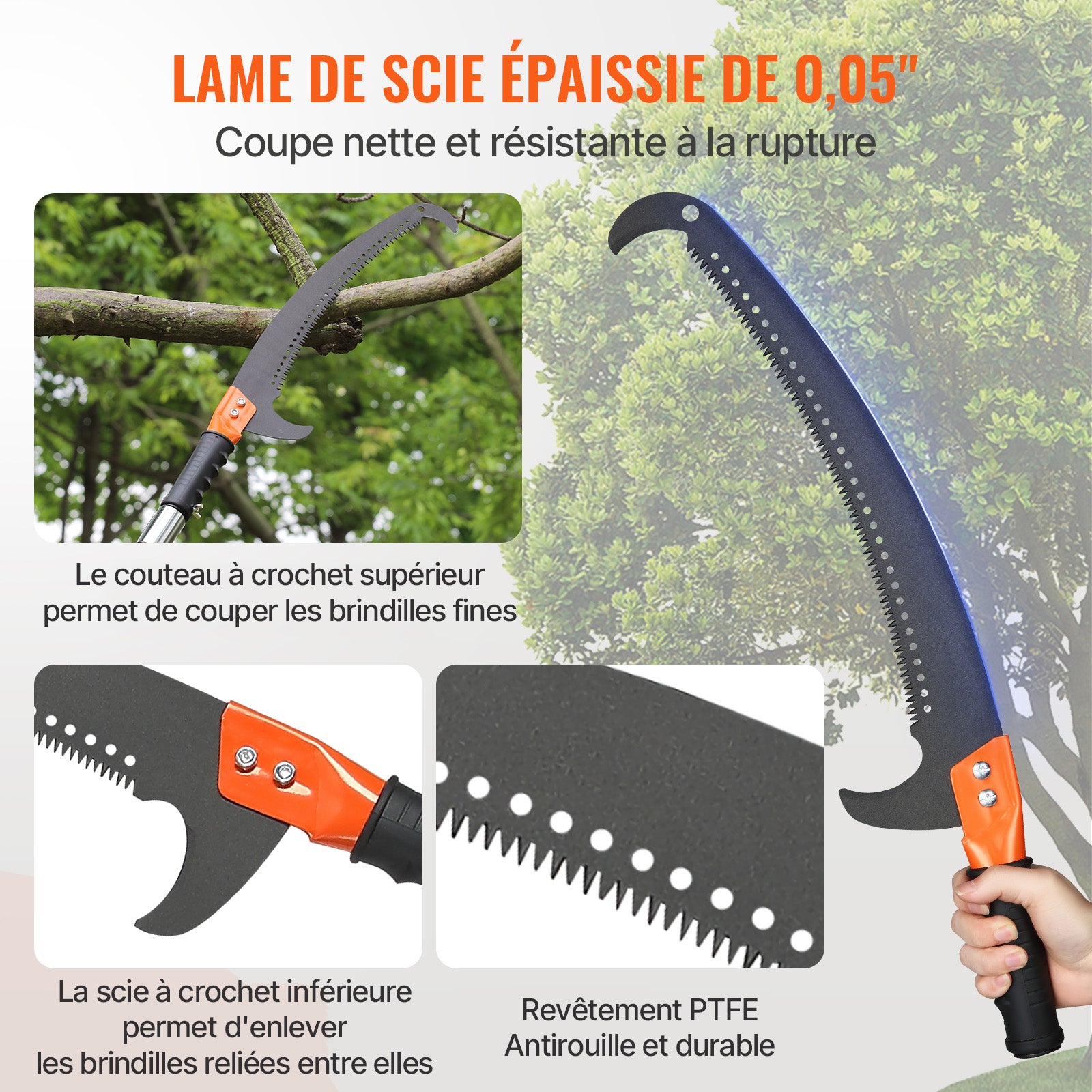 Scie à perche manuelle,élagueuse extensible SucceBuy 7,3 à 27 pieds,lame en acier tranchant,8 poignées en fibre verre,pour élaguer les palmiers - 5