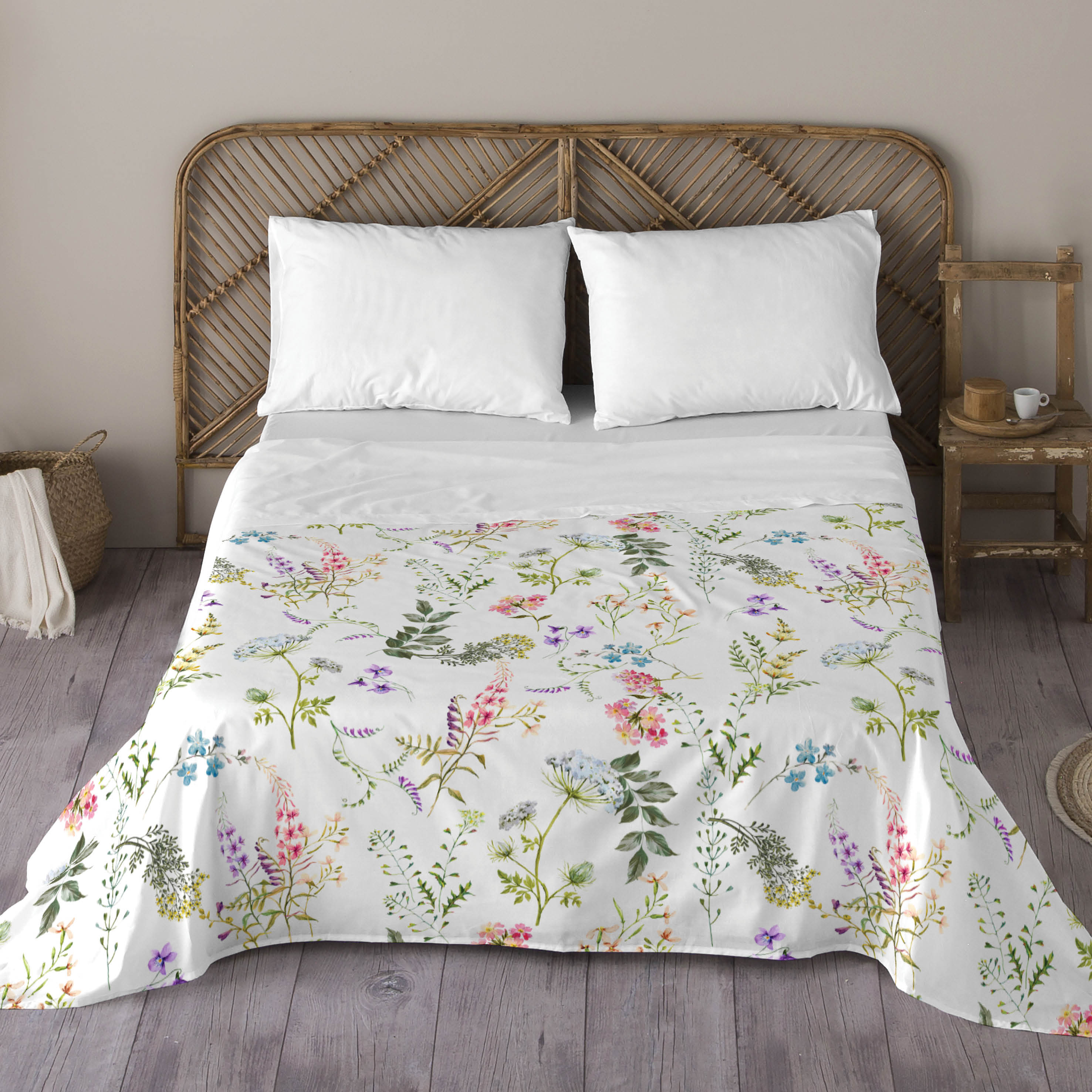 Naturals - juego de sábanas estampadas 3 piezas cama 90 - algodón incluye sábana encimera + 1 funda de almohada + 1 sábana bajera - maeva