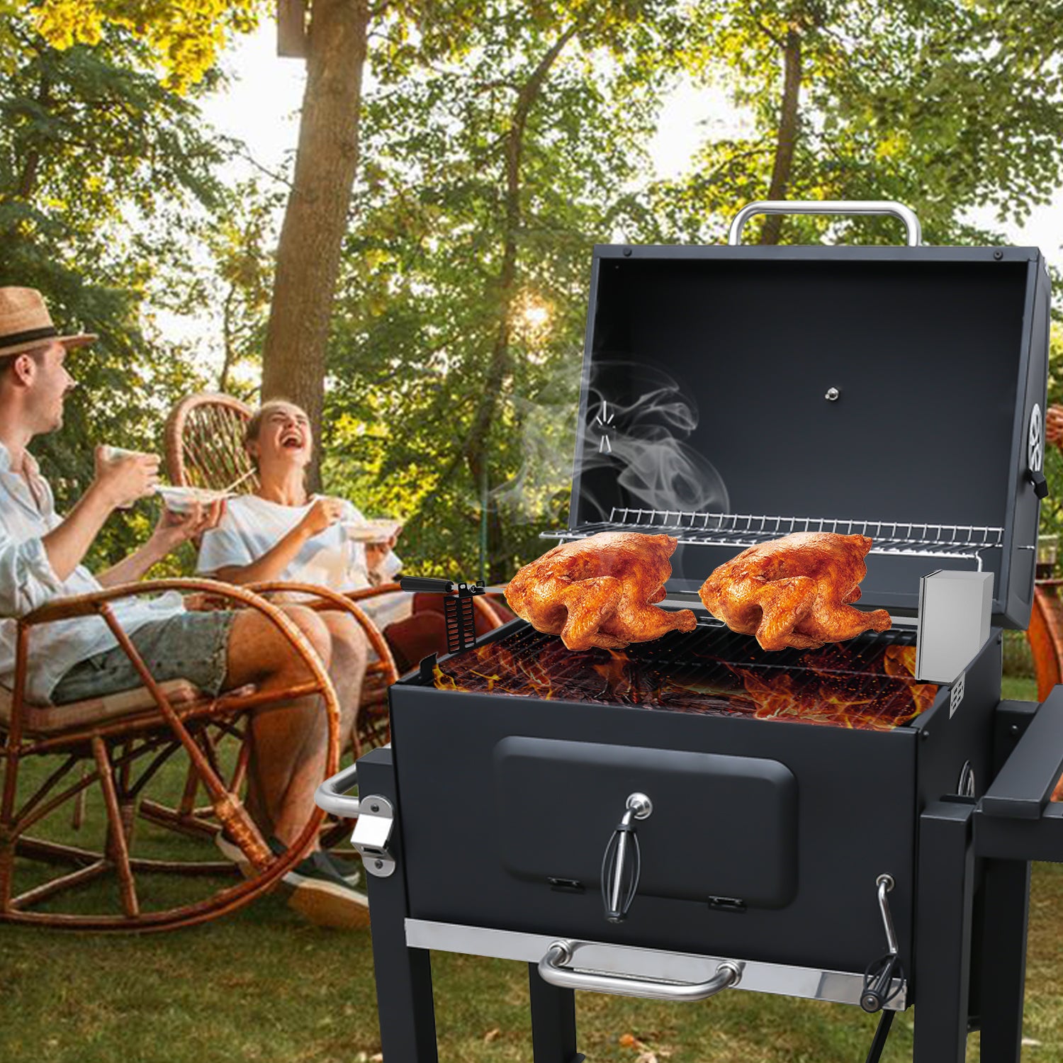 Broche BBQ Set de brochettes Barbecue électrique pour grill 107cm BBQ Tourne Broche en Acier Inoxydable avec Electrique avec Moteur - 9