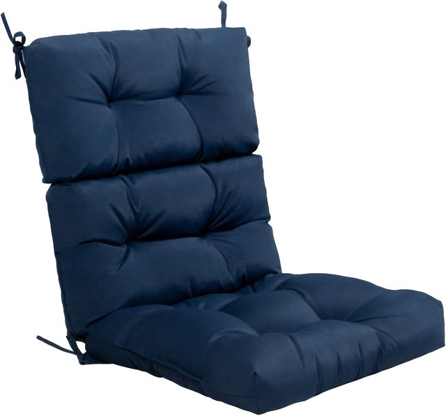 Coussin de Chaise à Dossier Haut avec Sangles en Corde Antidérapantes, Coussin Extérieur Patio Polyester Imperméable Chaise Longue Fauteuil (Bleu)
