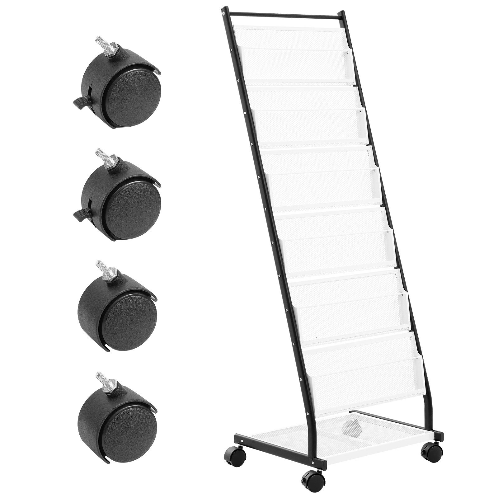 Support de rangement de littérature,VEVOR support de brochures sur pied à 6 niveaux avec 4 roulettes (2 avec freins),idéal pour la vente au détail - 9