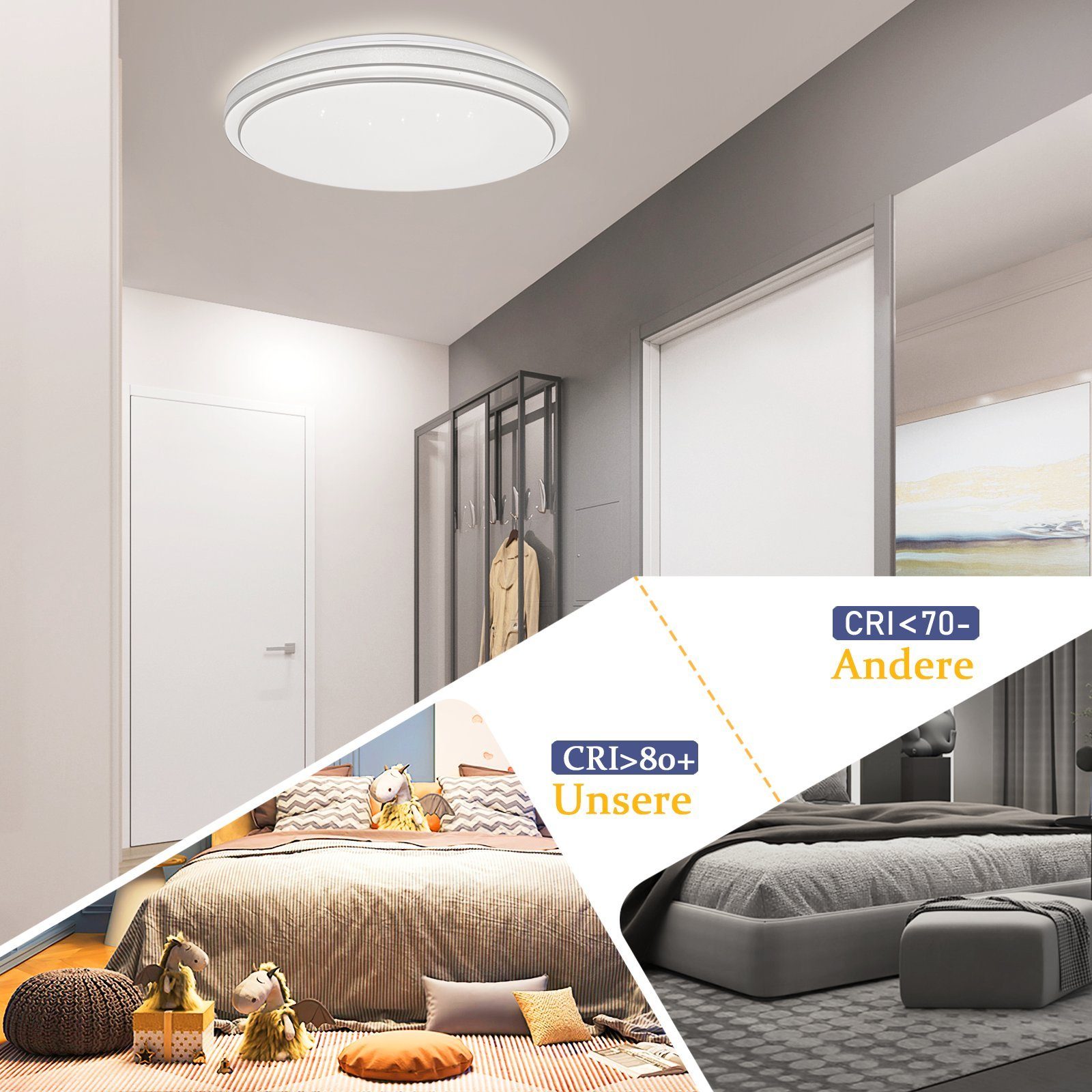 NETTLIFE Lámpara de techo LED redonda moderna, lámpara de dormitorio regulable de 23W con control remoto, lámpara de cielo estrellado de 27cm - 4