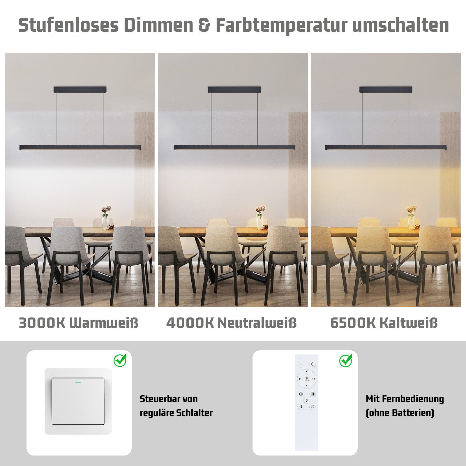 NETTLIFE Lampa wisząca LED Jadalnia Czarna Liniowa Ściemnialna z Pilotem 108CM 37W Nowoczesna CCT - 2